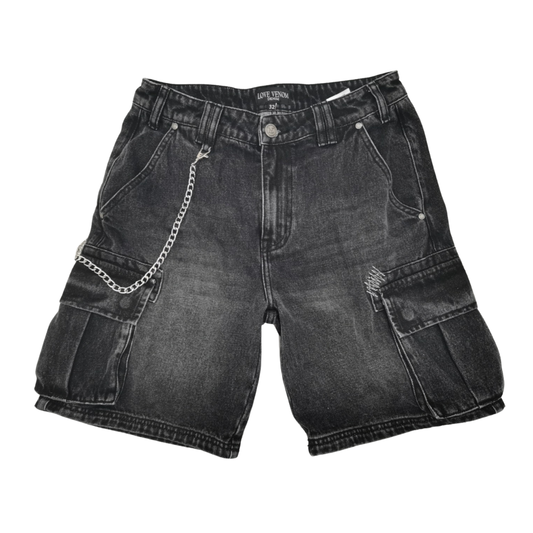 Black Denim Cargo Shorts