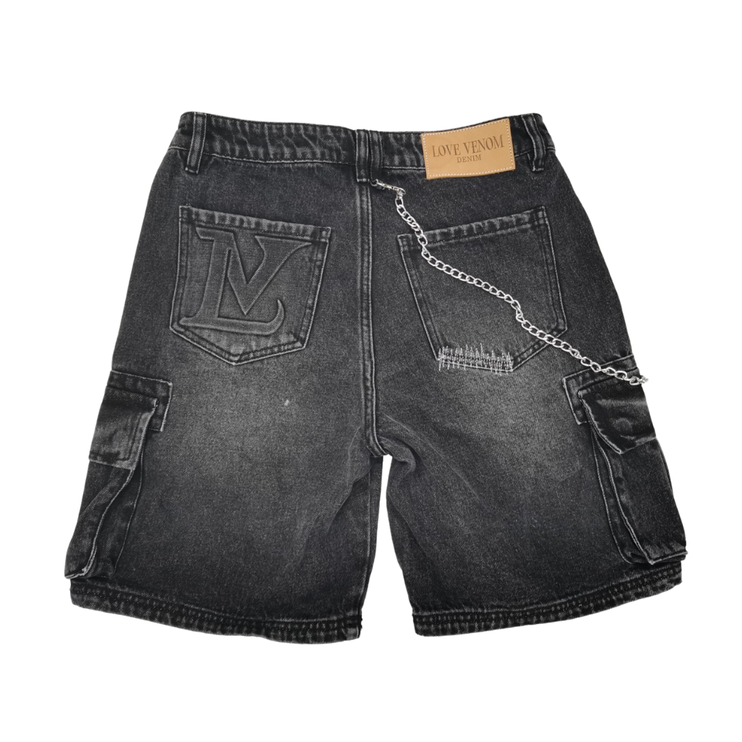 Black Denim Cargo Shorts